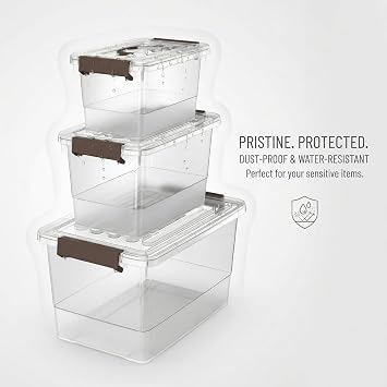 Clear Storage Bins with Lids (4 Qt / 7 Qt & 17 Qt) 3 Pack, Stackable Plastic Storage Containers with Latching Lids, Clear Storage Boxes for Closet, Garage, Pantry & Home Organization