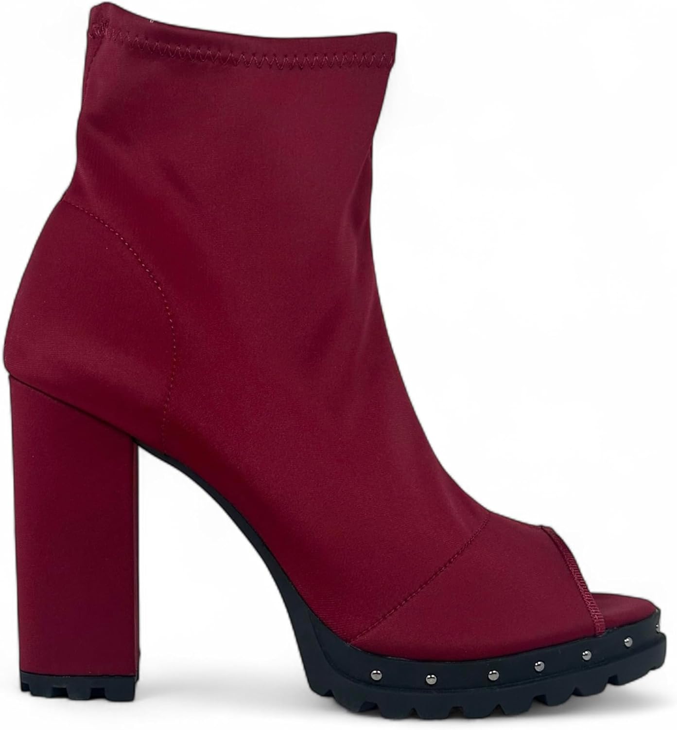 PAZZLE Women Open Peep Toe Cutout Chunky High Heel Ankle Bootie With Stud Stylish-20