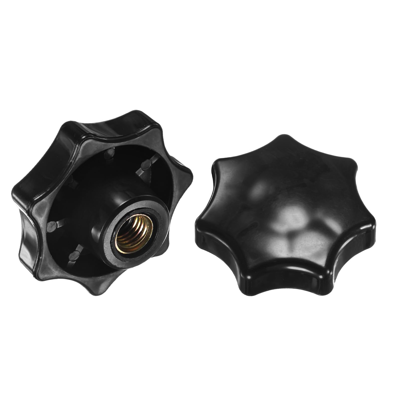 2-Pack 7 Star Knobs, M12 Female Thread 60mm Seven-Pointed Head Blind Hole Clamping Grip Handles for Machinery/Electronic/Woodworking, Carbon Steel Screw-On Threaded Knob [Black]