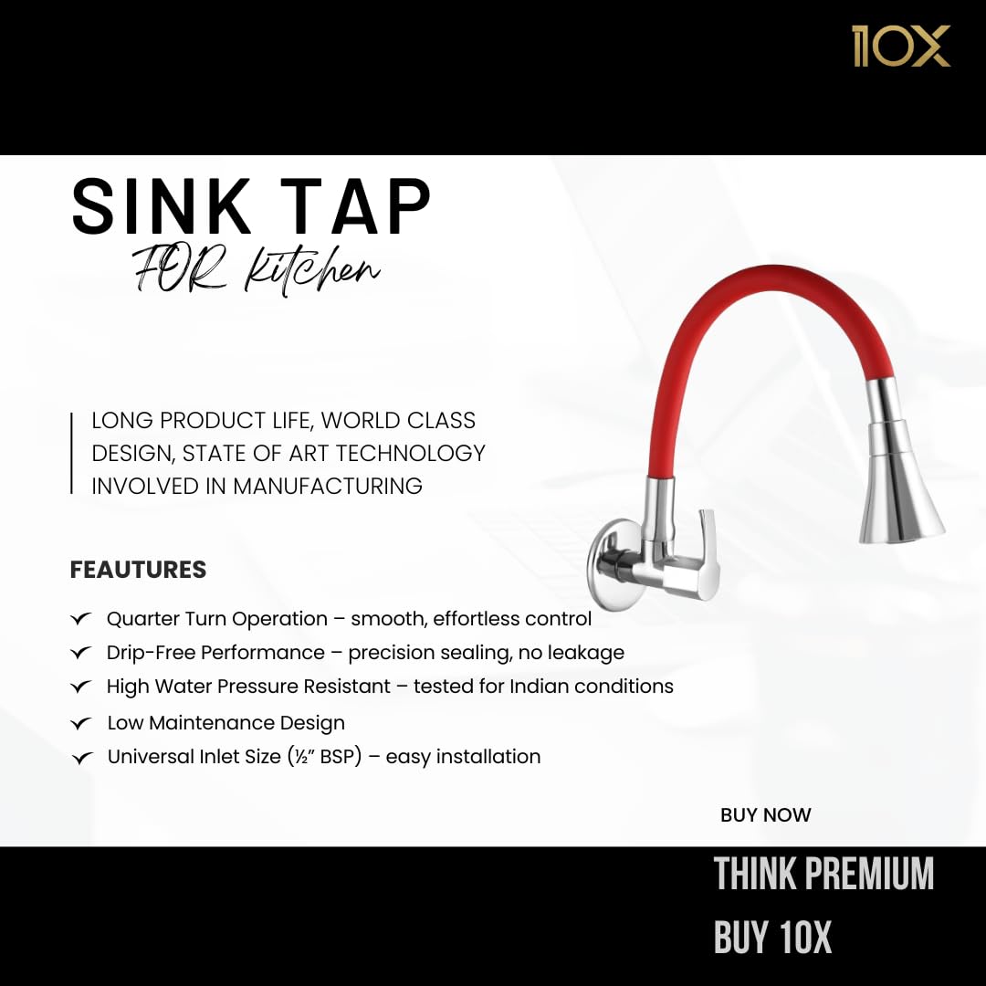 10X Brass Kitchen Sink Tap - Red Dual Flow Faucet -2 10X Brass Kitchen Sink Tap - Red Dual Flow Faucet -2