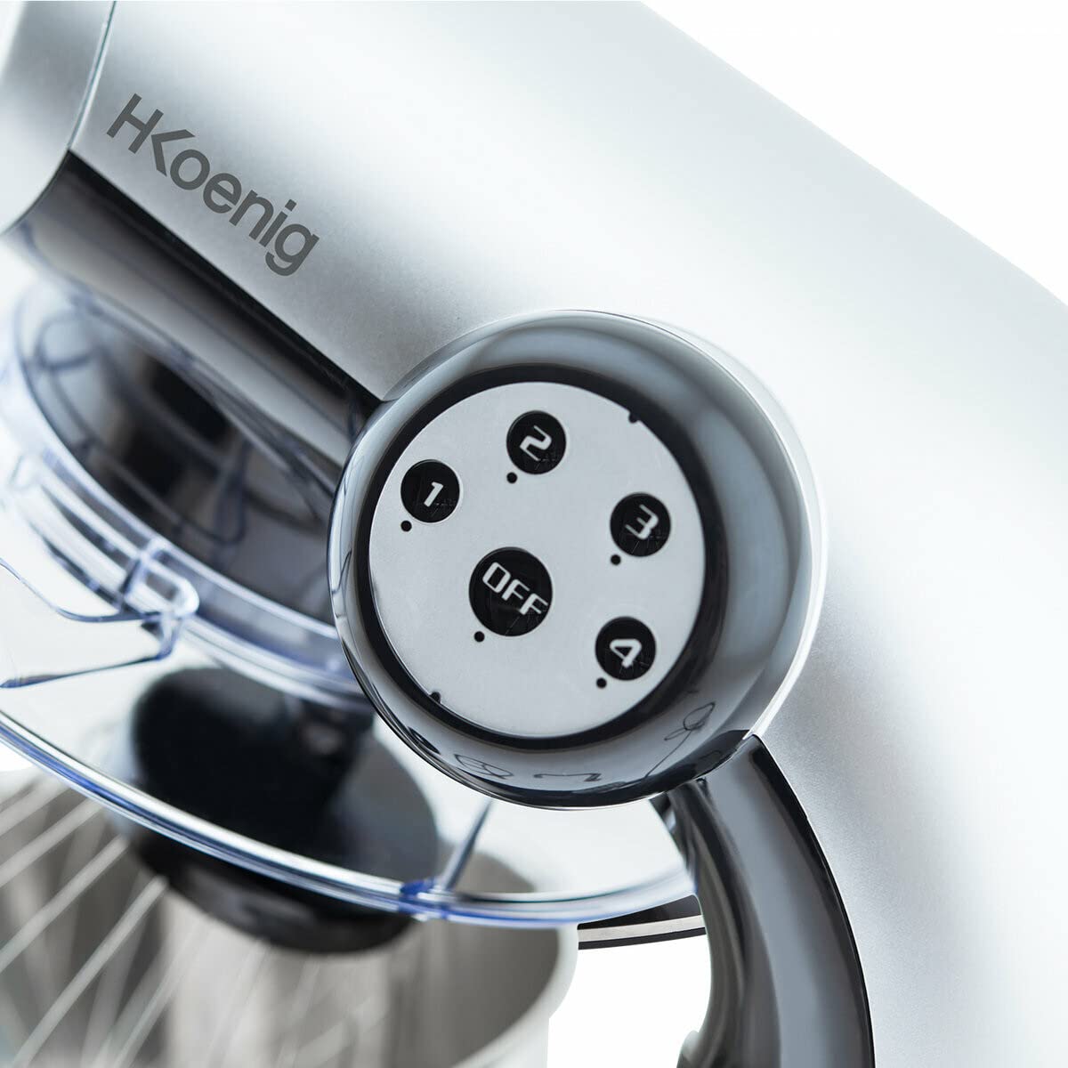 H.Koenig Robot Pétrin Professionnel Multifonctions KM80 5.5L Noir Puissant 1000W, Robot Cuisine Pâtissier Pétrin 4 vitesses, Fouet, Batteur, Crochet, Pétrisseur, Couvercle anti-éclaboussure