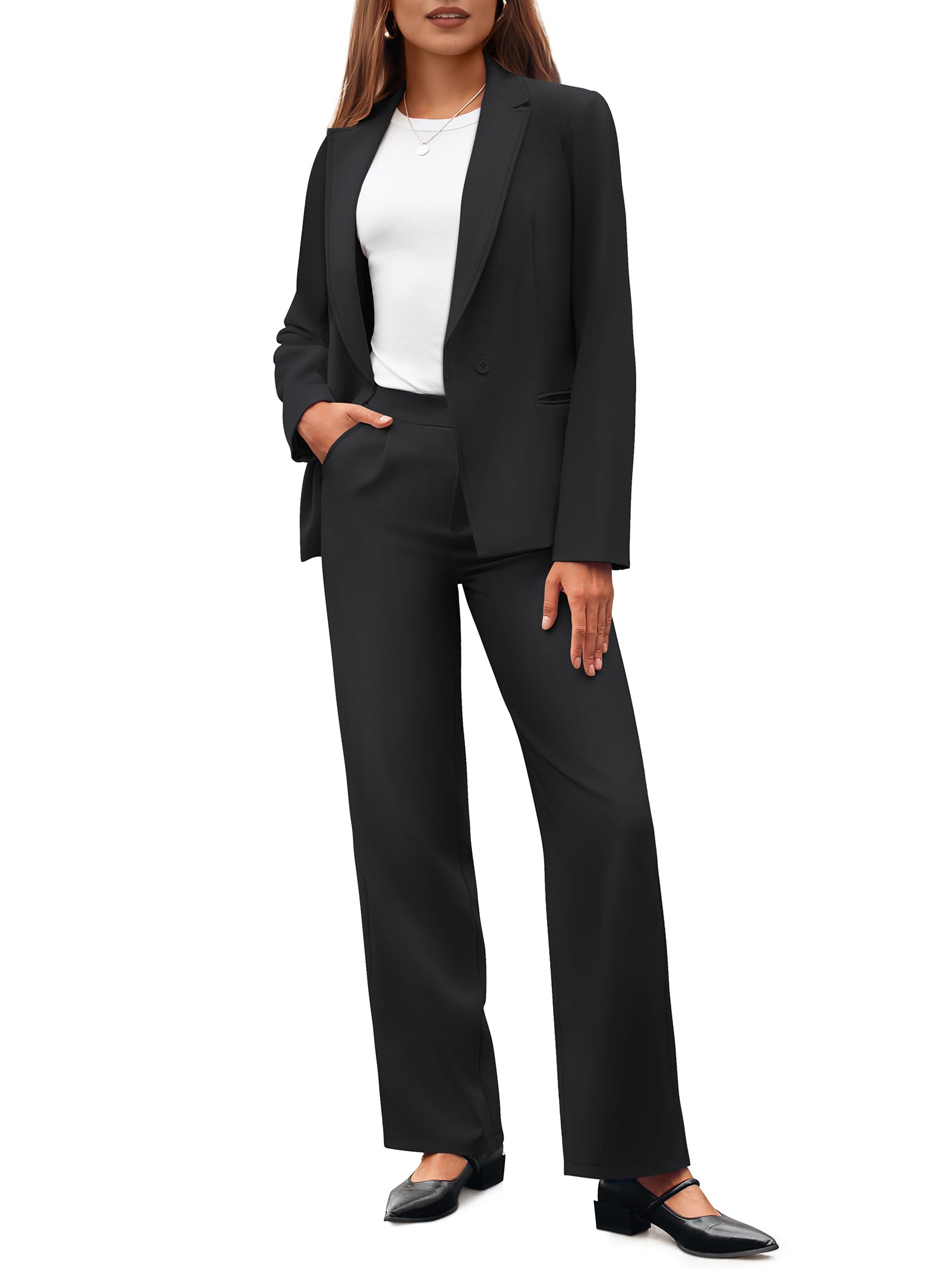Casly Lamiit Womens 2 Piece Business Casual Outfits Blazer Wide Leg Pants Matching Dressy Formal Suit Sets