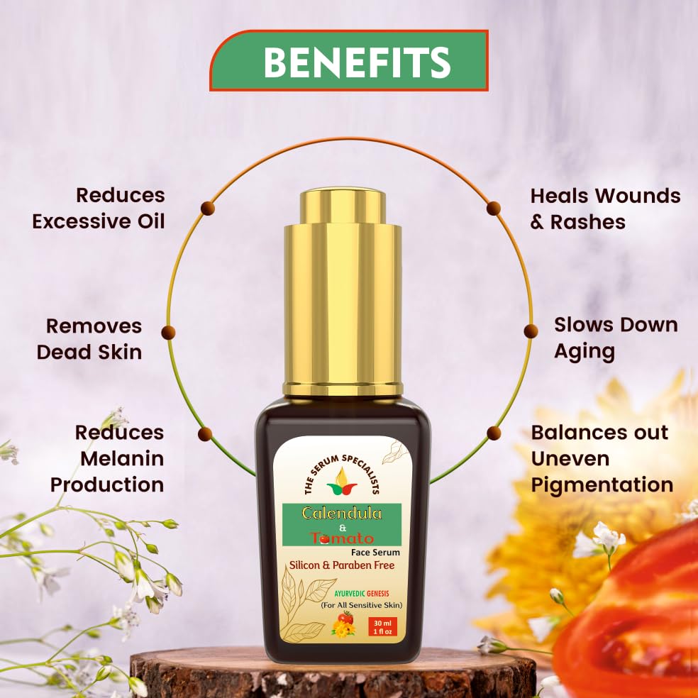 Image of Calendula & Tomato Face Serum - Soothes & Balances Skin | Infused with Calendula & Tomato Extracts | Calming & Antioxidant-rich | All Skin Types - 30ml