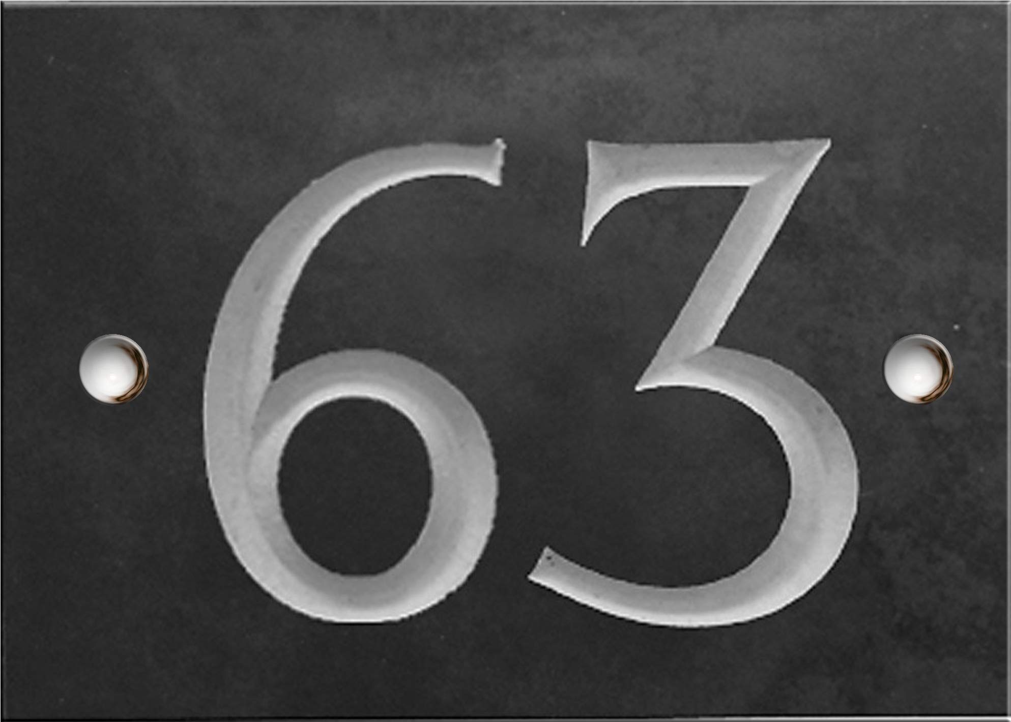 Engraved Slate House Number – Deep V-Cut, Natural Stone, Black Slate, Premium House Sign, Hand Engraved - Number 63