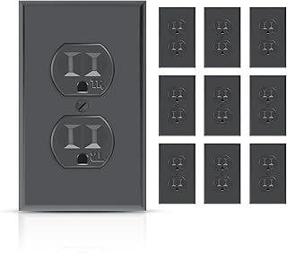 TOPELER Black Duplex Receptacle Outlet, 15A Tamper-Resistant Wall Electric Sockets for Residential and Commercial Use, Self-Grounding, Wall Plate Included, UL Listed, 10 Pack