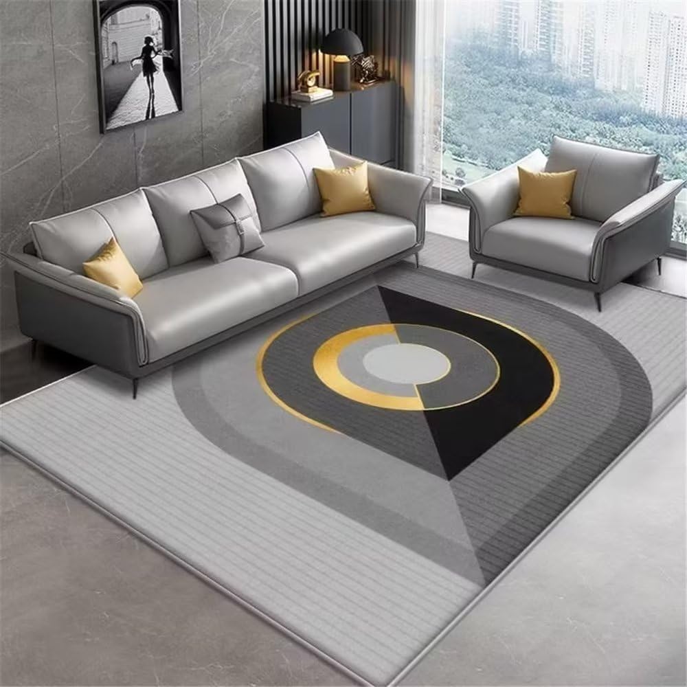 Tapis garçon 100x200cm à rayures grises et motif abstrait durable