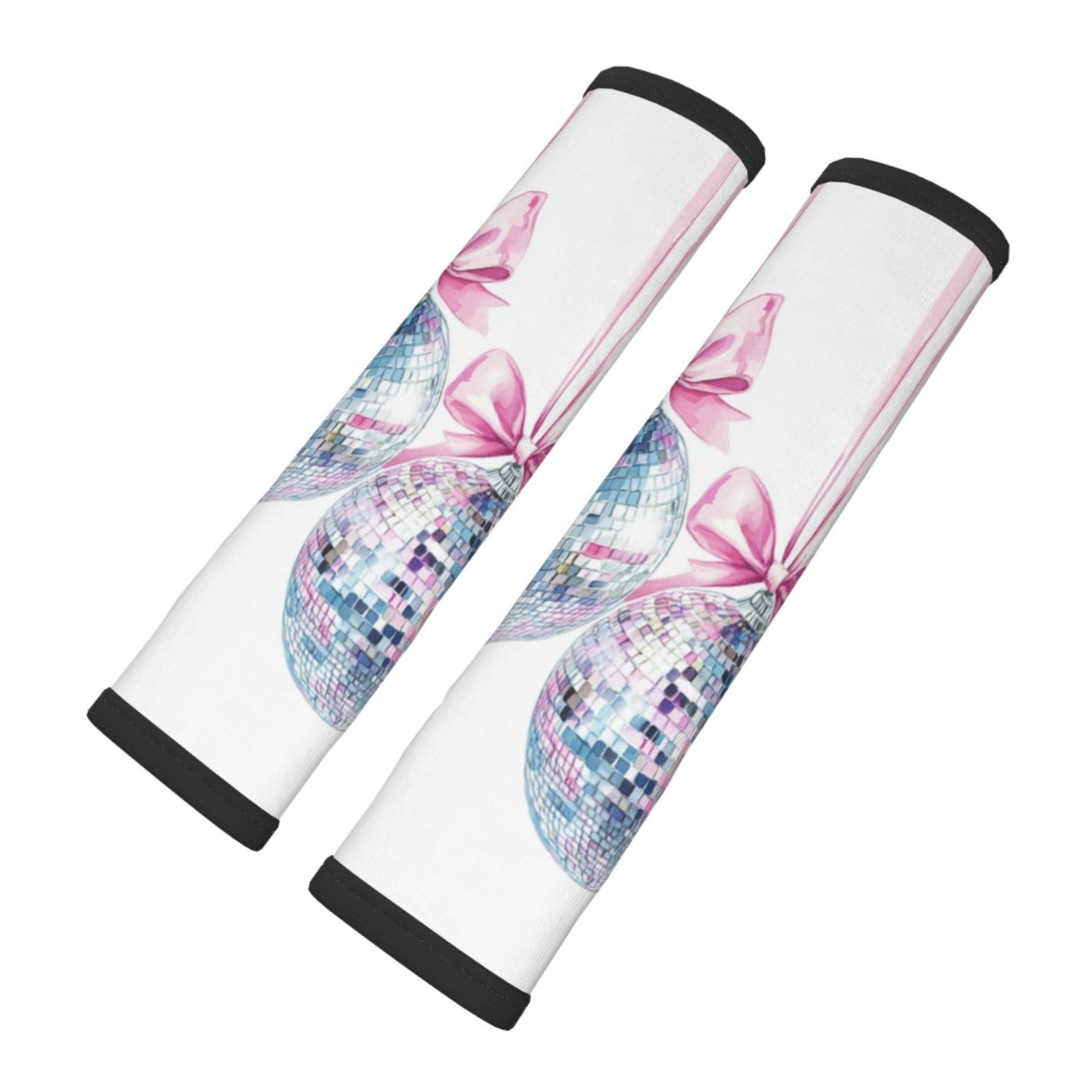 Watercolor Pink Ribbon Silver Disco Balls Car Seat Belt Cover 2 Pack Seatbelt Strap Shoulder Pad Protector Universal Comfort for Car