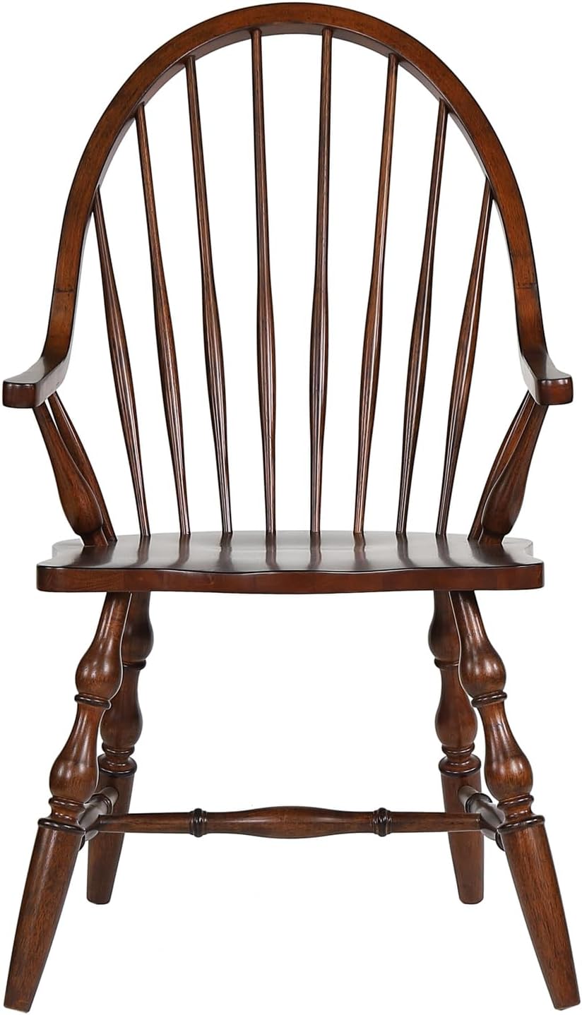 Solid Wood Dining Chair with Arms Fully Assembled Spindleback Armchair in Modern Farmhouse Minimalist Country Cottage Style 25" D x 23.5" W x 41" H Distressed Chestnut Brown