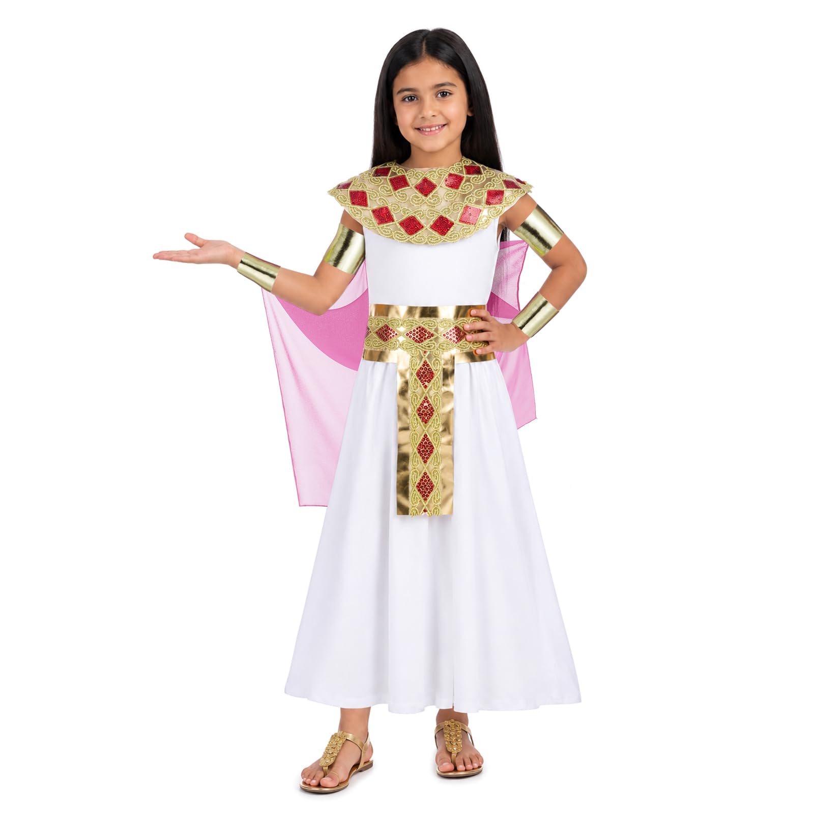 DiULi Kids Ancient Egyptian Queen Fancy Dress,Cleopatra Costume,Pink,130CM