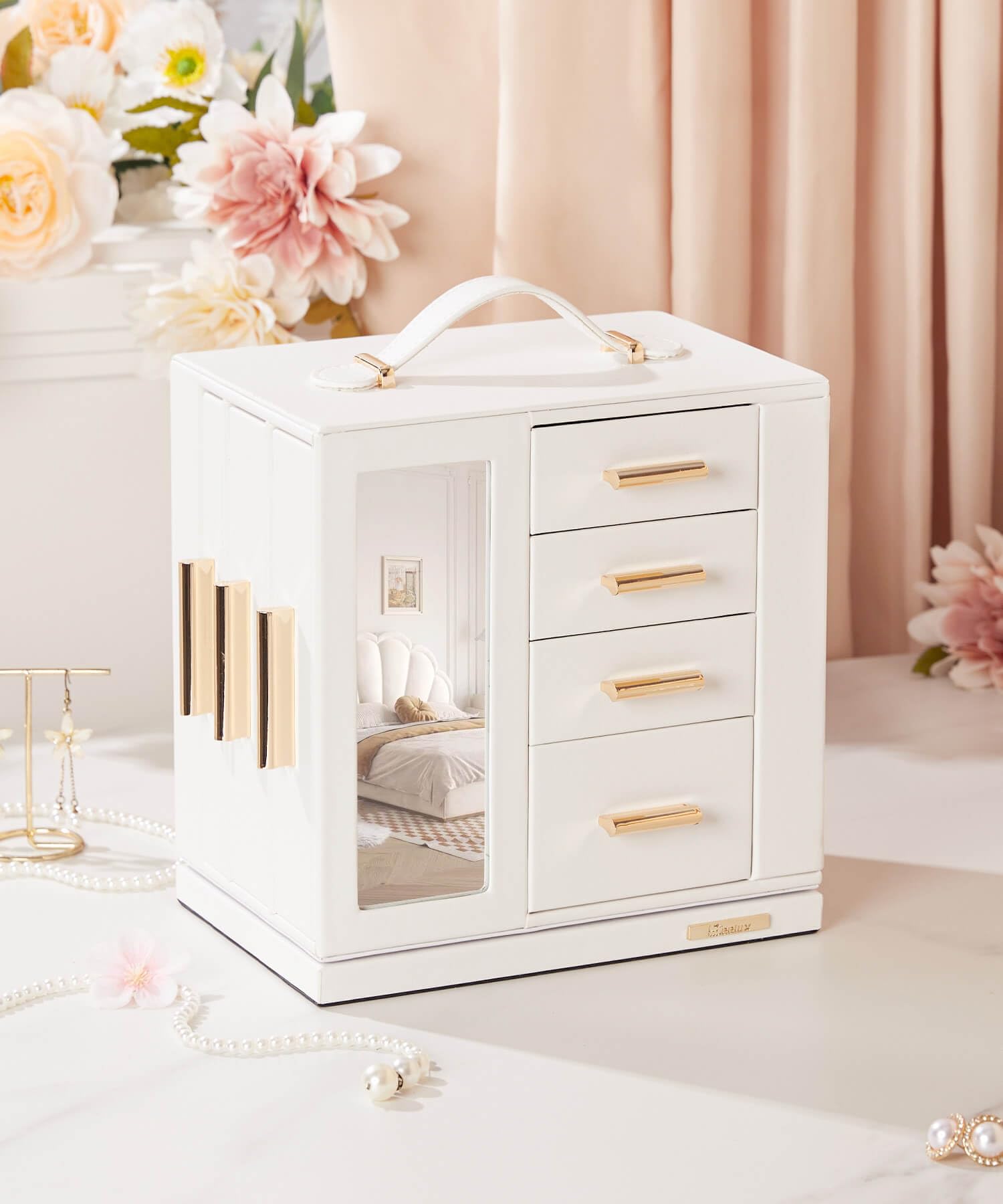 Joyero Giratorio 360° Mujer: Organizador de 7 Cajones con Ventana | Acceso 4 Lados para Joyas Diarias - Amantes de Joyas Hallan Favoritos Rápido - Exhibe Pendientes Anillos Collares