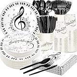 Serve25 175Pcs Music Notes Party Tableware Set - 9' & 7' Musical Notes Paper Plates, Napkins, Cups, Knives, Forks, Spoons for Music Theme Birthday Party Decor