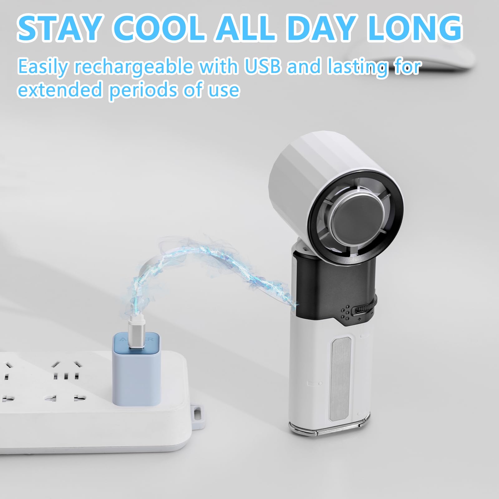XJBTBA Ventilatore Portatile, ventole Ricaricabili Tramite USB con 5 velocità Mini ventilatori da Tavolo Pieghevoli elettrici alimentati a Batteria con Display LED Ventilatore Tascabile per