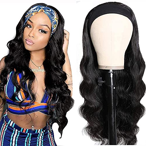 Long Black Headband Wigs for Women Natural Wavy Headband Wig 26 Inches High Density Glueless Synthetic Wig for Quick Wear Wig Daily Wear and Cosplay Heat Safe