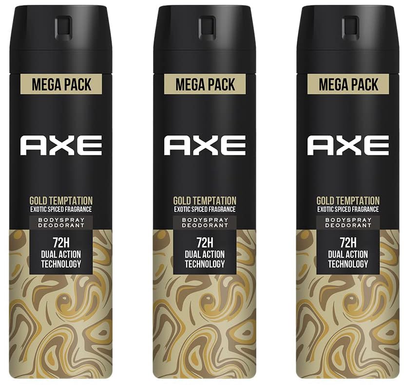 Axe Gold Temptation Long Lasting Deodorant Bodyspray For Men, 215ml (Pack of 3)