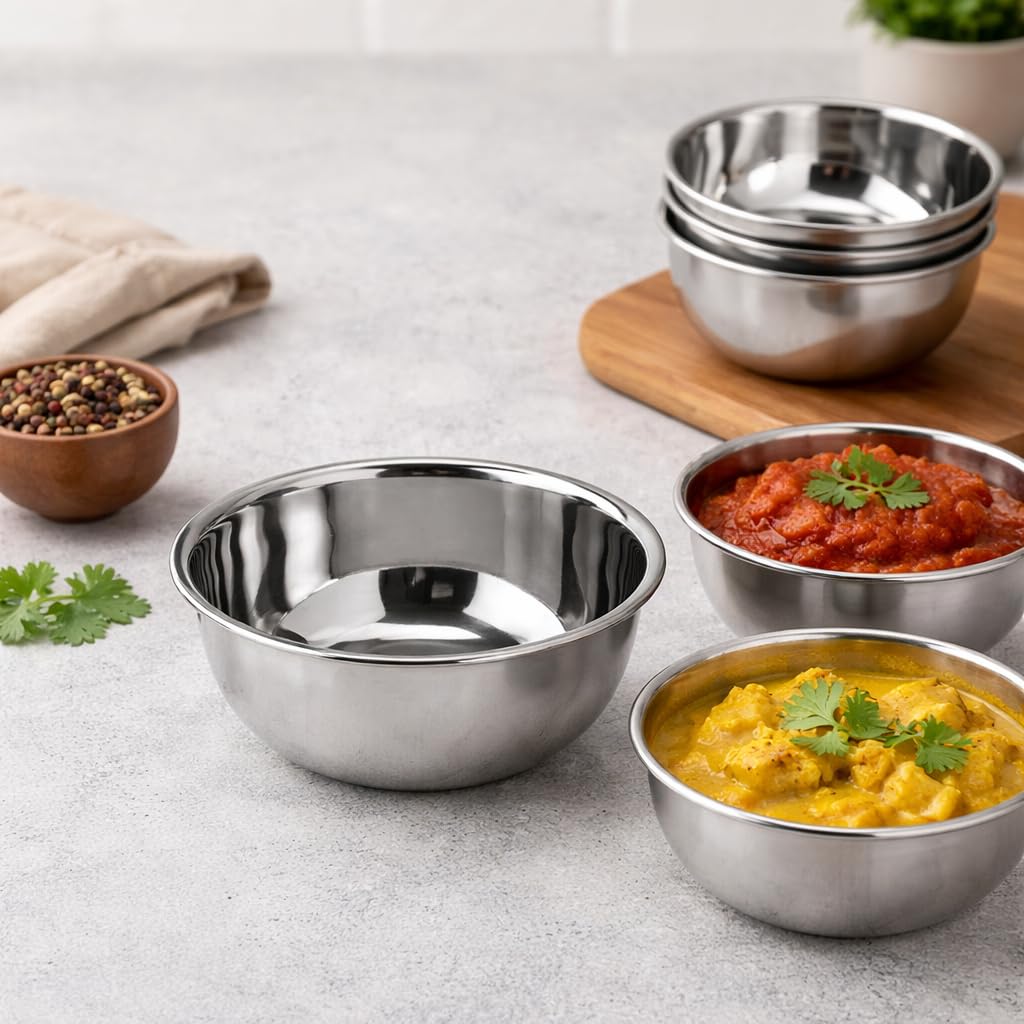 RSK Goods Stainless Steel Katori Bowl – 300 ml | Durable & Food-Safe | Ideal for Spices, Sauces, Prep & Serving | Mirror Finish | Ice Cream Cups | Condiments Chutney Pickle Holder (64)