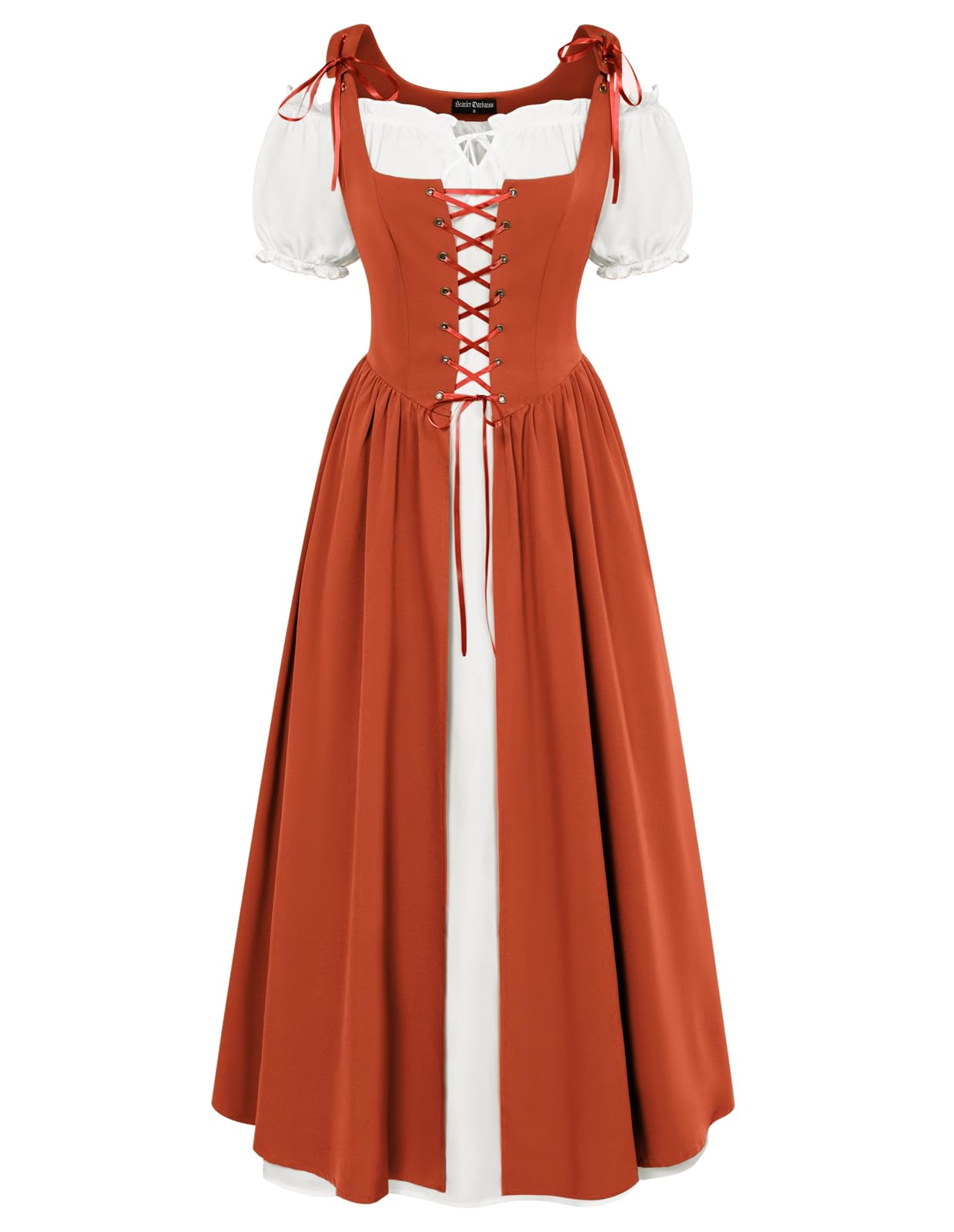 Scarlet Darkness Renaissance Costume Women Halloween Medieval Pirate Dress, Orange, Small