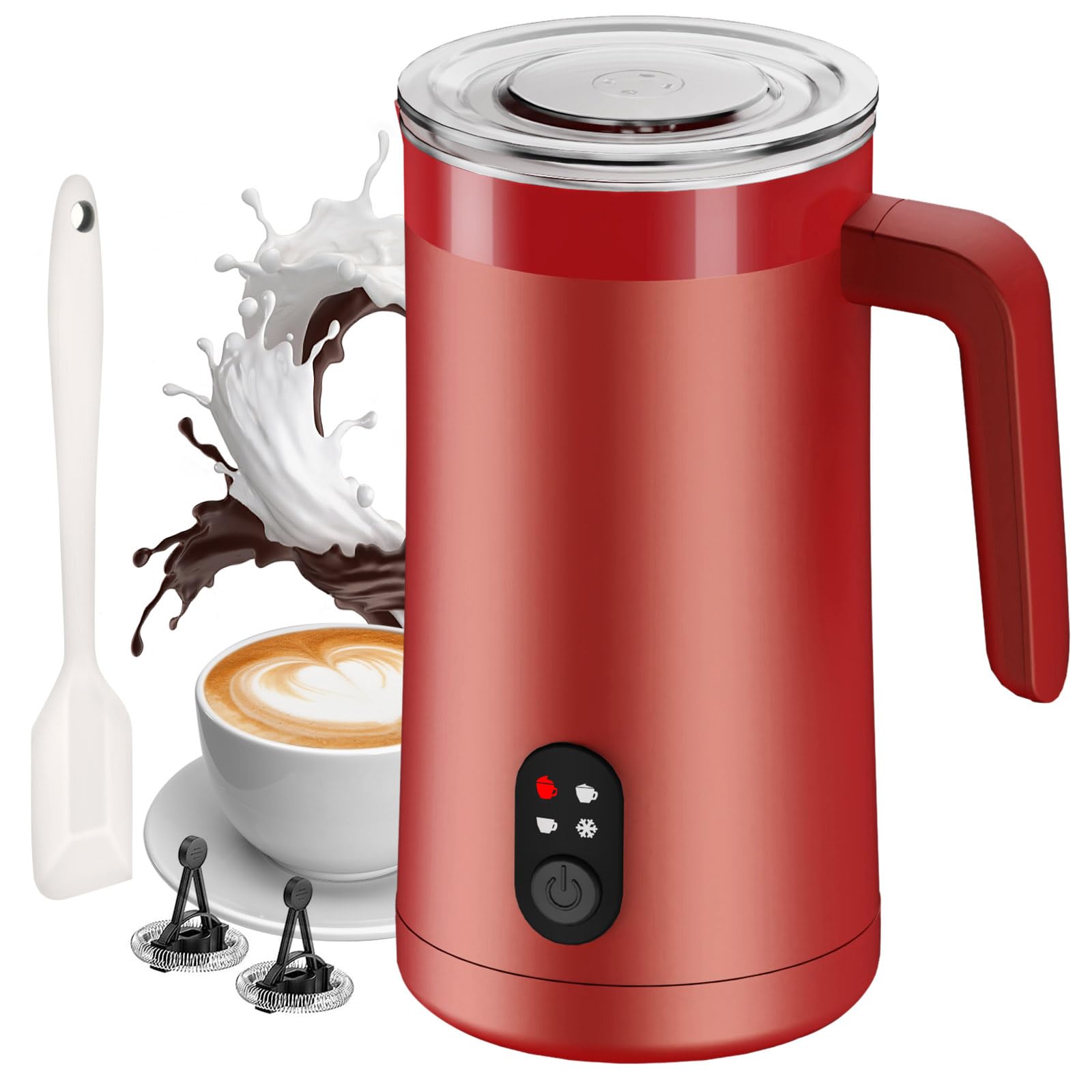Montalatte 4 in 1 per schiuma di latte calda e fredda (rosso)