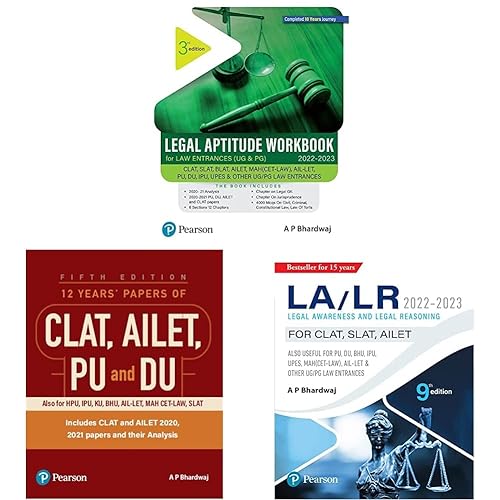 Legal Awareness and Legal Reasoning 2022-2023 by Pearson , Legal Workbook 2022-2023 by Pearson and Previous Years’ Papers of CLAT, AILET, PU and DU by Pearson