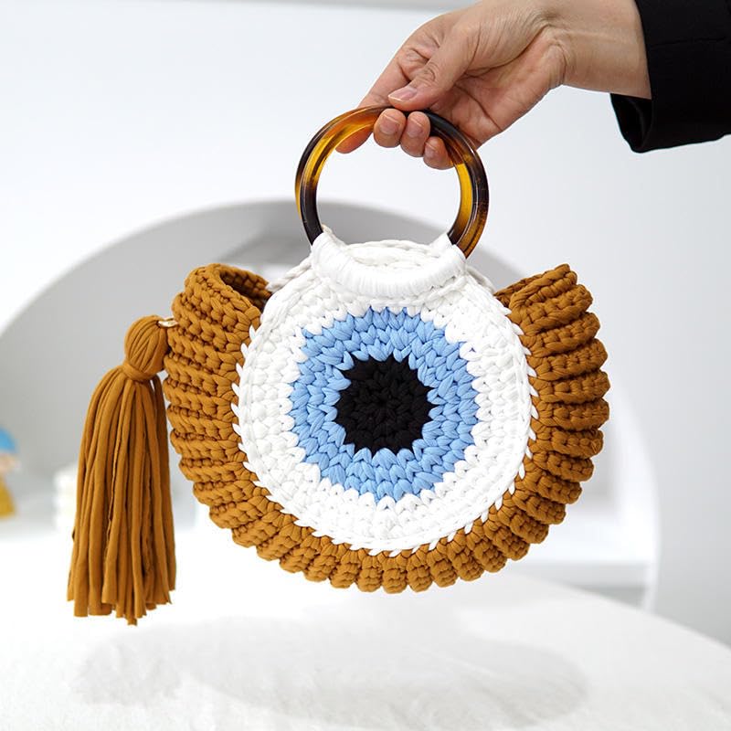 Bolso Hobo tejido a mano para mujer azul miniatura 5