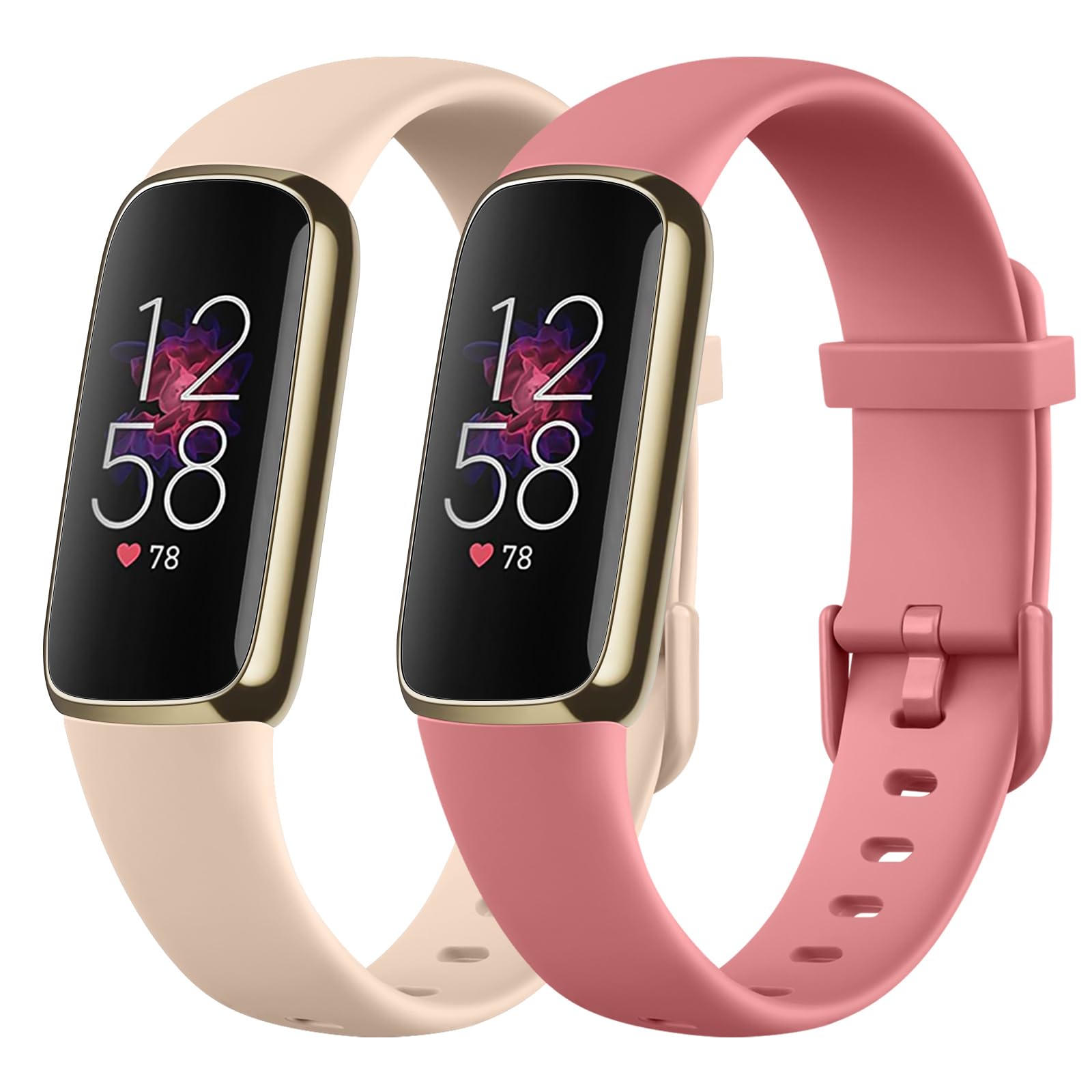 Demark Pack 2 Straps for Fitbit Luxe Strap for Women Men, 2 Pack Soft Silicone Adjustable Sport Replacement Wrist Bands for Fitbit Luxe Only (Apricot+Coral, Small)