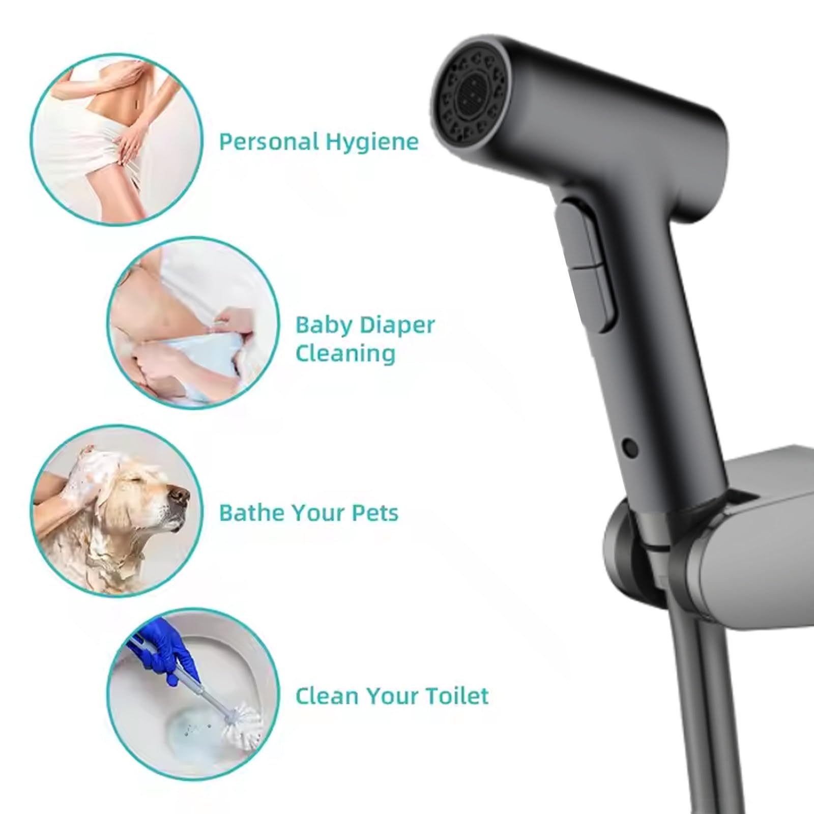 Pulverizador de Bidé para Inodoro, Kit de Rociador de Mano para Inodoro con Chorro de Agua Ajustable, Manguera WC y Soporte, para Higiene Personal Diaria y Limpieza de Baño