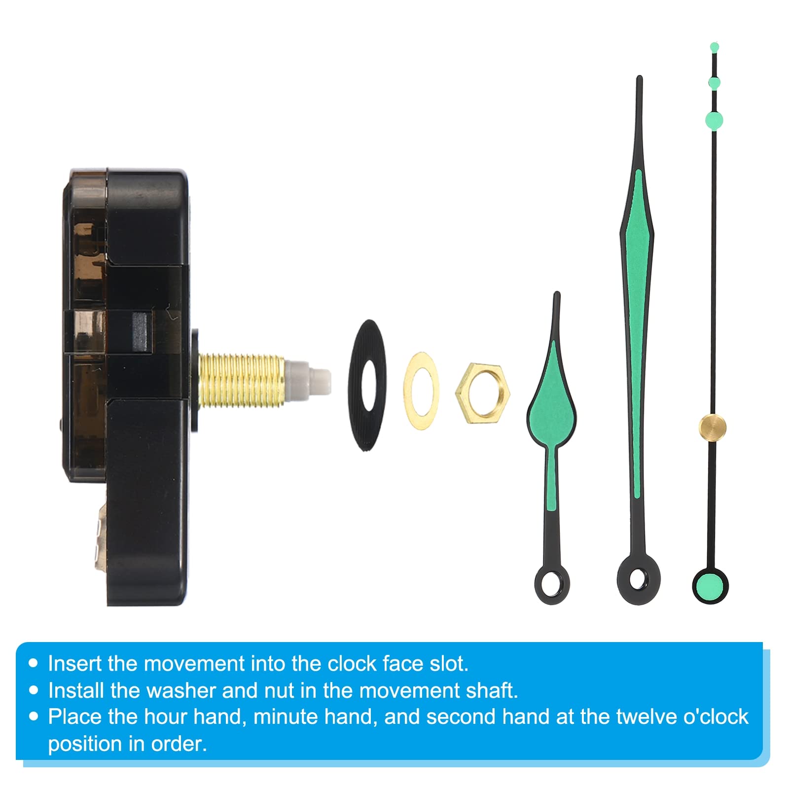 PATIKIL Kit Movimento Orologio Al Quarzo Con Lancette, Albero 18 Mm, Per Quadrante Spesso 7-8 Mm, Ricambio Per Orologi Fai Da Te, Verde - 4