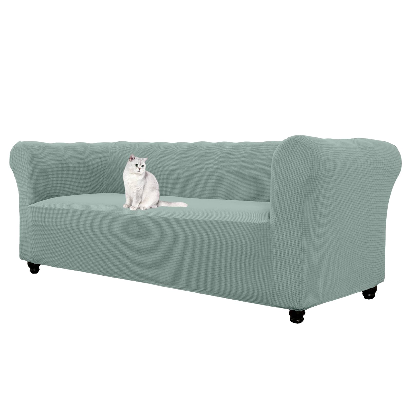 WJHDWYD Jacquard Stretch Chesterfield Sofa Cover, 1 2 3 Seater Sofa Cover with Armrests for Living Room, Non-Slip, Soft, Protector for Curved Furniture and Sofas(Grigio Verde,3 Posti)