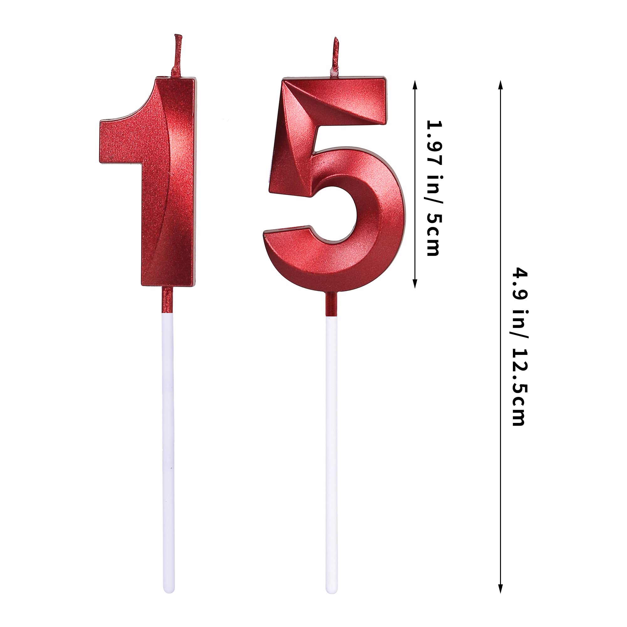Red 15th & 51st Birthday Candles for Cakes, Number 15 51 Glitter Candle Cake Topper for Party Anniversary Wedding Celebration Decoration