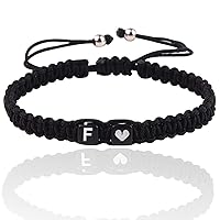 Vista 38 de Initial Bracelets for Women Teen Girls, Initial A-Z Heart Letter Charm Bracelets Handmade Adjustable Rope Bracelets for Mother's Day Graduation Black
