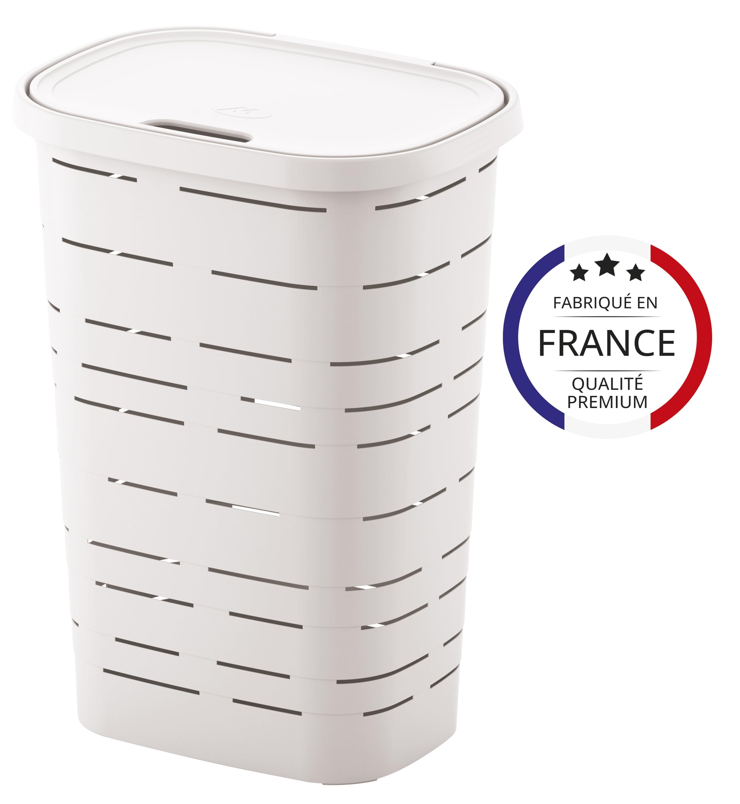 M home by Mazzei Mondex Wäschekorb aus Kunststoff, 55 l, Weiß, robuster Wäschekorb mit Deckel, 44 x 32,5 x 60,5 cm, ideal für Badezimmer, Waschküche, Schlafzimmer