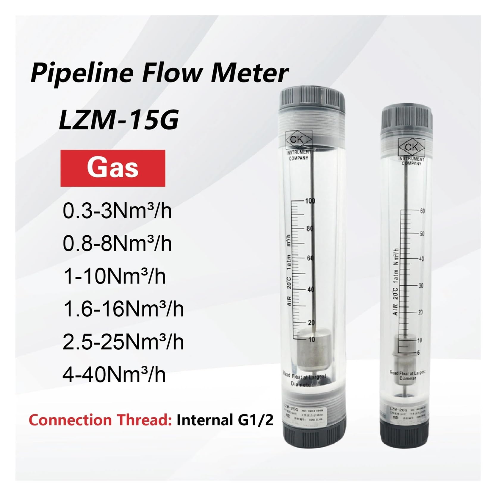 LZM-15G Rurociąg Akrylowy przepływomierz powietrza Rotametr Pionowy typu pływakowego do zastosowań przemysłowych sprężonego(4-40Nm3-H)