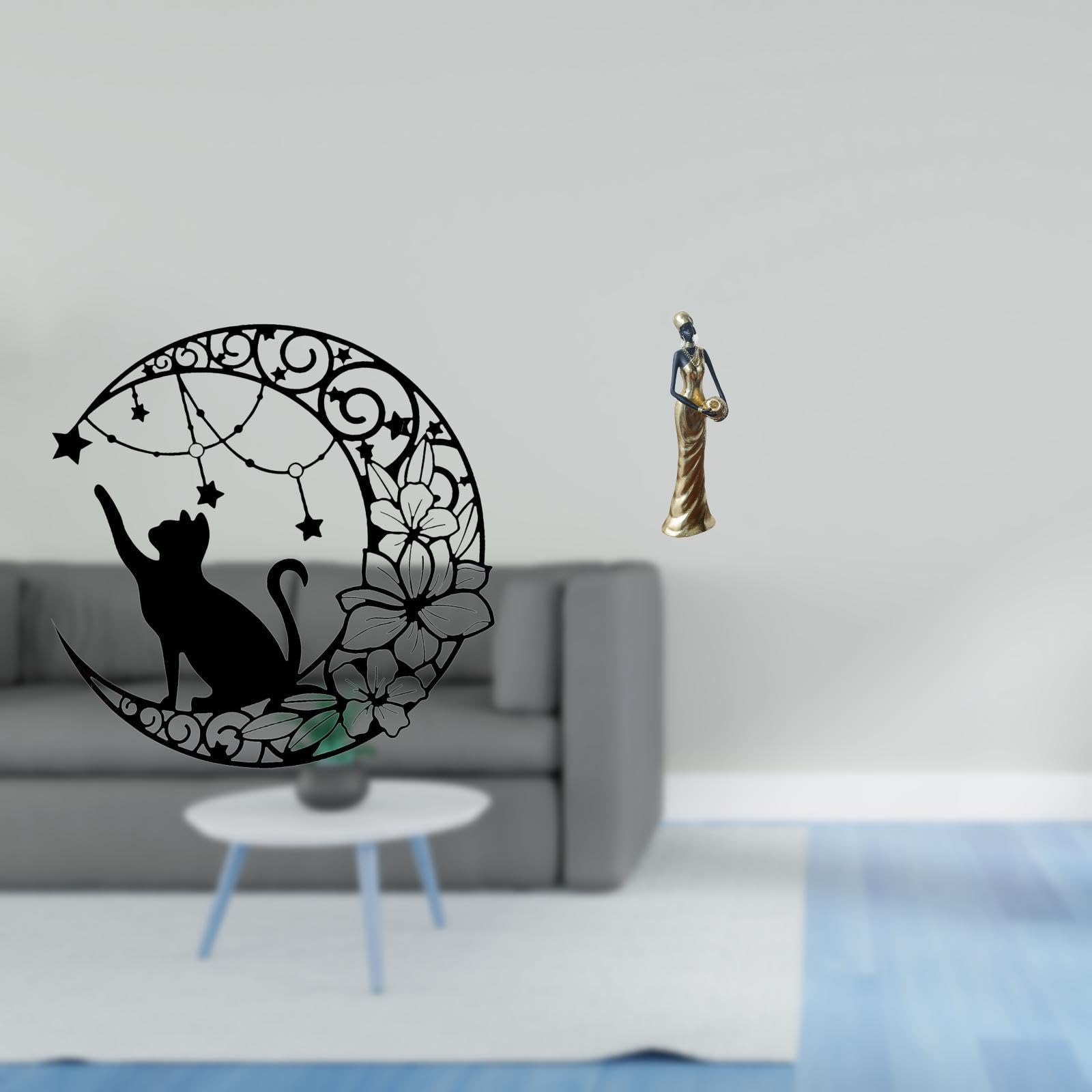 Enakshi® Moonlit Cat Sculpture Wall Art Black Cat and Tribal Lady Metal Decor African Women Figurine Home Decoration for Cat Lovers and Hotel Spaces|Home & Garden | Home Decor | Figurines-image-40