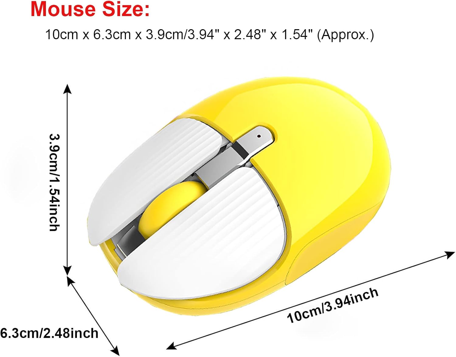 Diagram showing the dimensions of the JieruiDeng Wireless Mouse