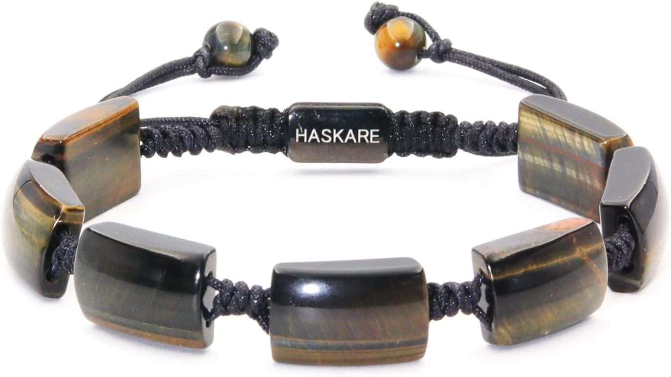 HASKARE Protection Crystals Tiger Eye Beaded Bracelets for Men, Authentic Tigers Eye Crystal Unique Mens Beads Bracelet Handcrafted, Natural Healing Energy Stone Bracelet Gifts for Him Son Father