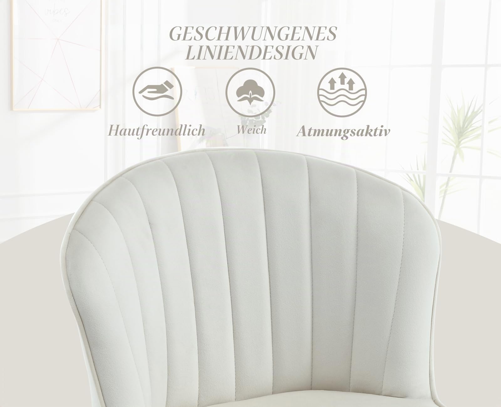 Ya-Home Esszimmerstühle 2er Set aus Samt, Moderne Küchenstuhl mit geschwungener Rückenlehne Polsterstuhl goldenen Metallbeinen für Küche/Wohnzimmer, Beige