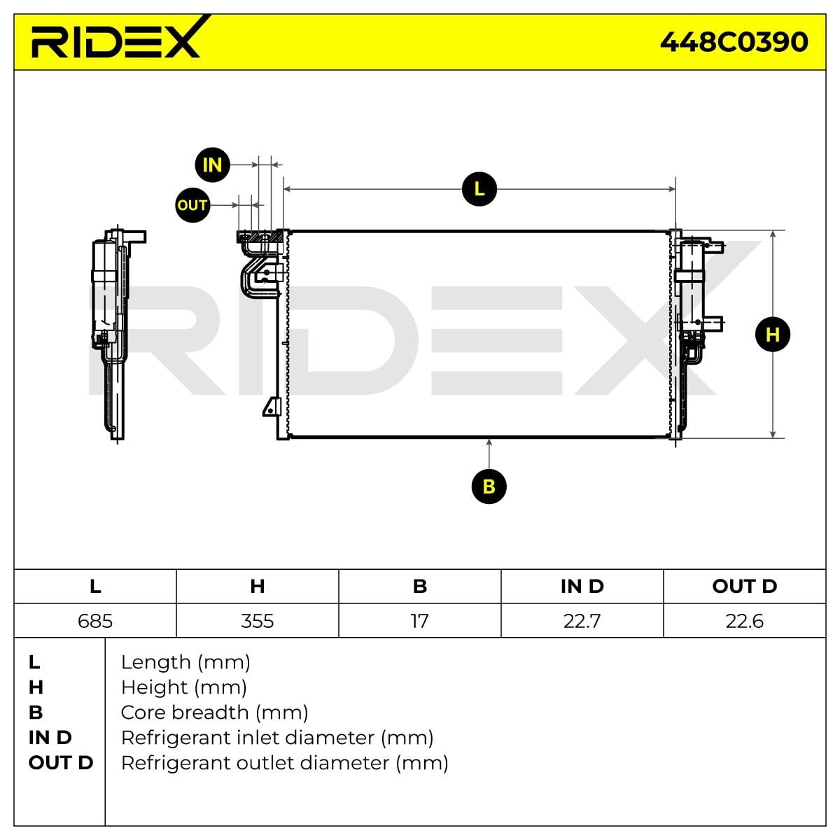 RIDEX 448C0390 Condensador aire acondicionado con secador Compatible con SUZUKI IGNIS II