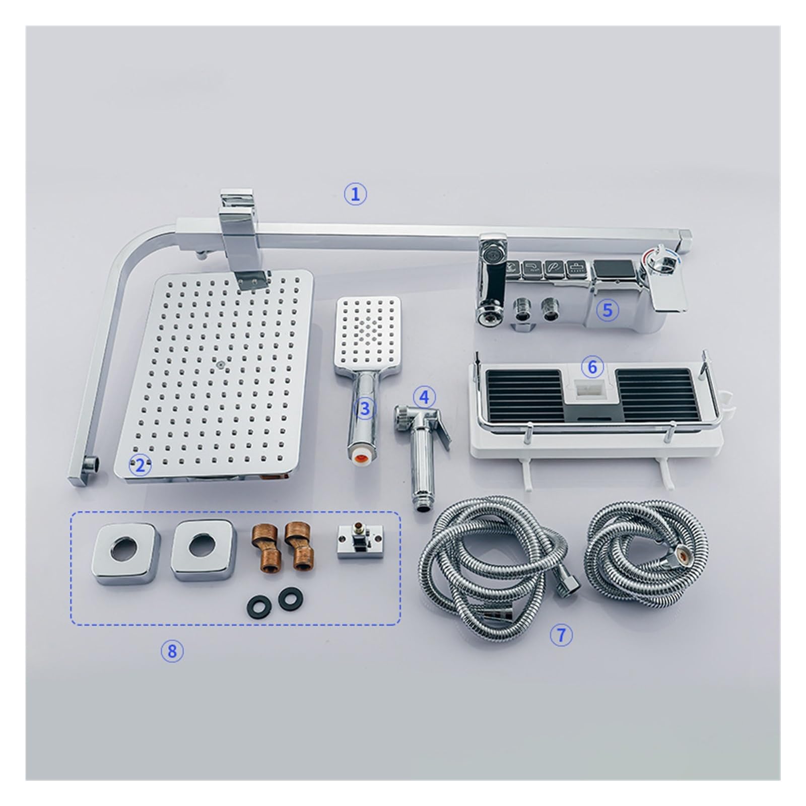 Set Doccia Digitale Cromato Rubinetto Bagno Miscelatore Caldo Freddo Pioggia Montaggio a Parete Kit Completo Rubinetto Vasca Vasca Argento Bidet di Lusso(Thermostatic)