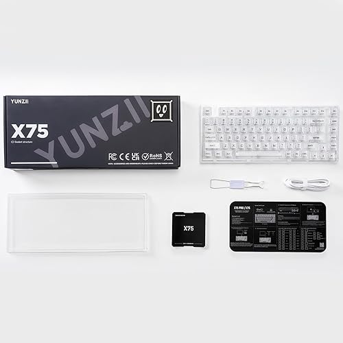 Miniatura 9 de YUNZII X75 PRO - Teclado mecánico inalámbrico intercambiable en caliente de 82 teclas con teclas transparentes, montaje de junta, BT5.02.4GUSB-C