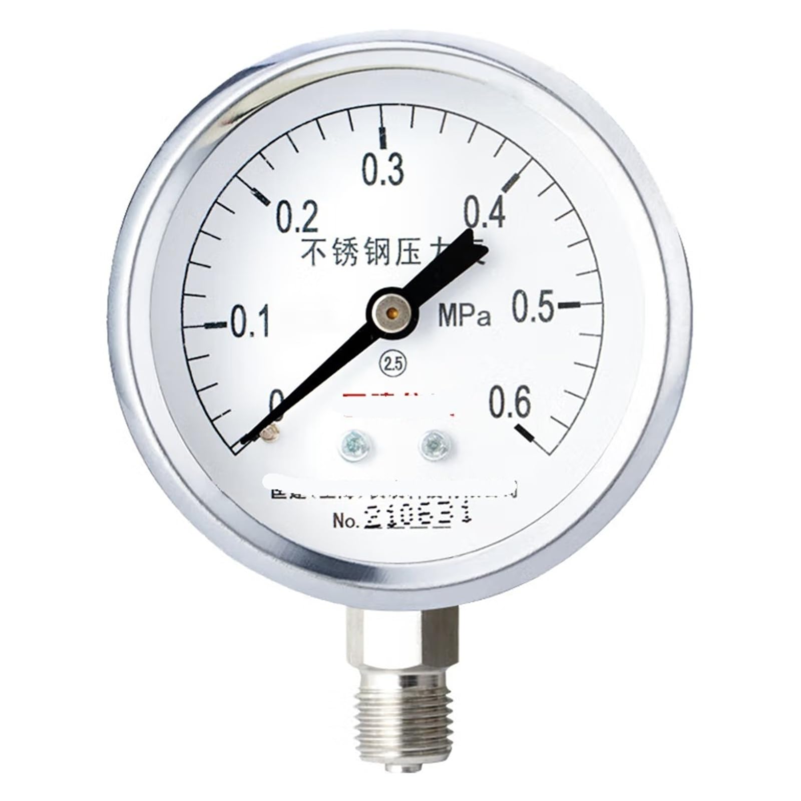 Manometro in acciaio inossidabile Y-60BF Manometro per pressione dell'acqua, pressione dell'aria, pressione dell'olio, resistente alle alte temperature, quadrante del manometro, diametro 60 mm, 0-0,