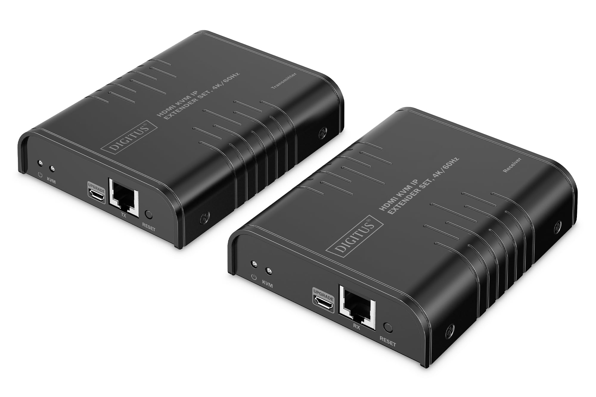 DIGITUS HDMI KVM IP Extender Set – UHD 4k 60Hz – 40 m de alcance – HDMI 2.0 – transmisor y receptor – hasta 253 receptores – 2x USB para ratón y teclado – punto a punto – CAT 6 – negro