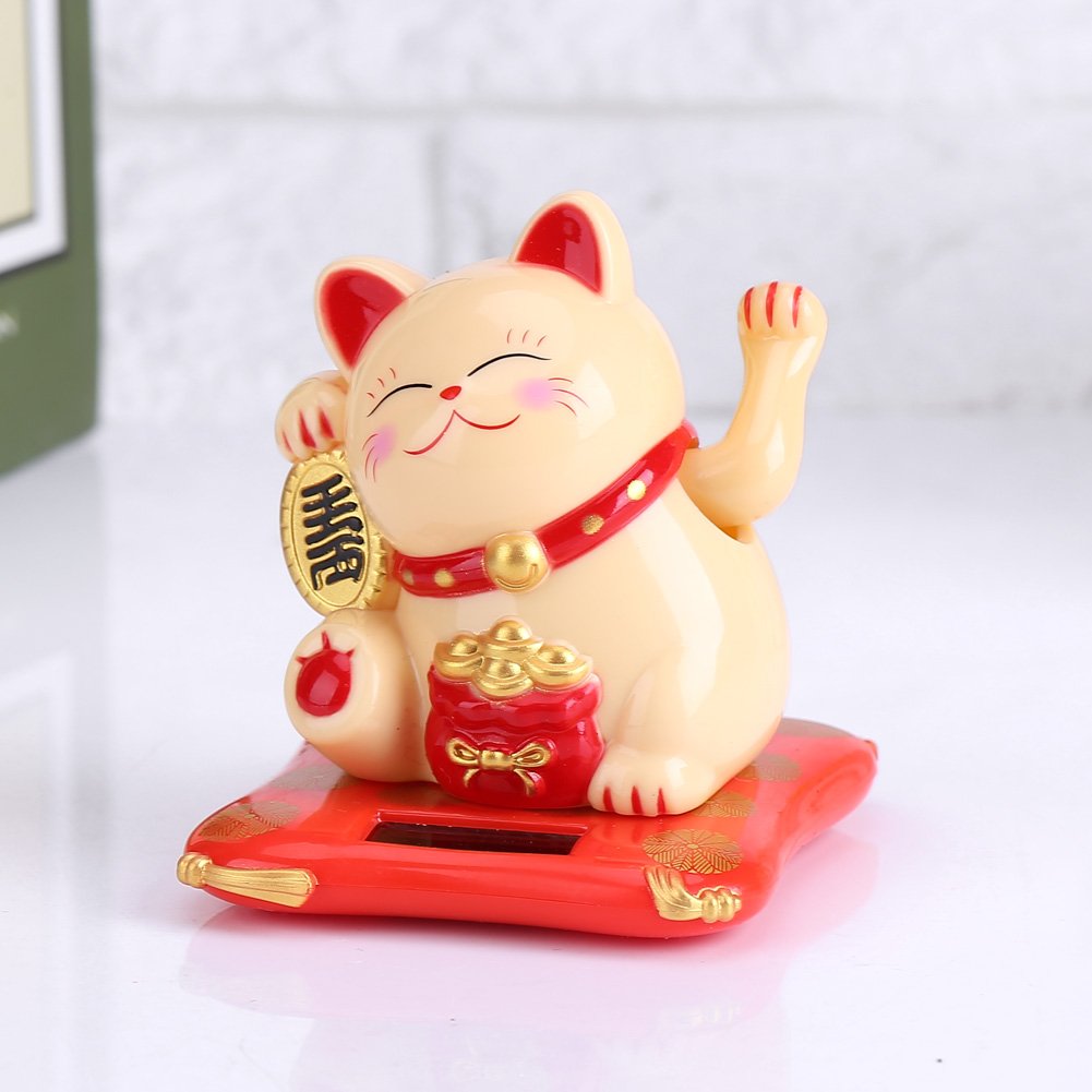 Solar lucky cat, lucky cat, dekoracja na samochód, dom, prezent (żółty)