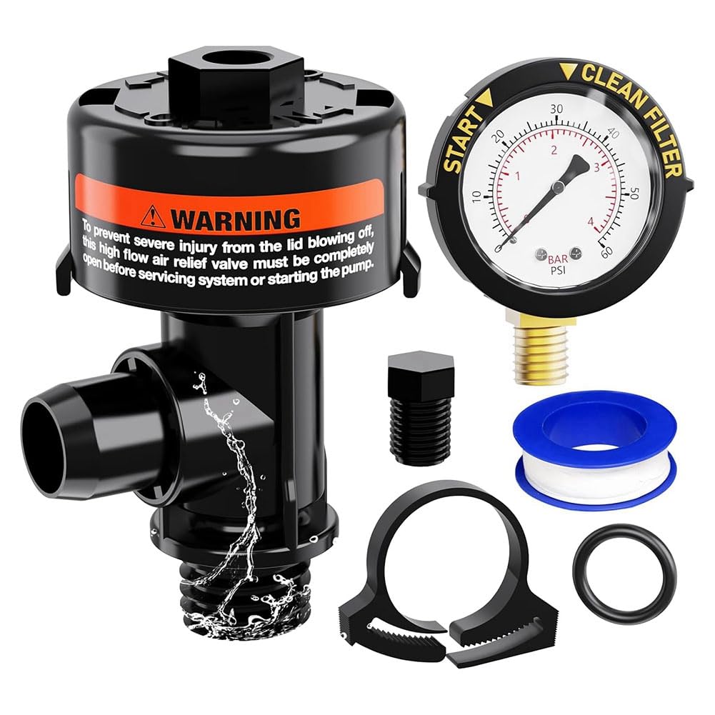 UDSKNV[KSL For Pool Filter Air Relief Valve Manual Operation with Pressure Gauge, Air Ventilation Valve Kit for Pools and Spas