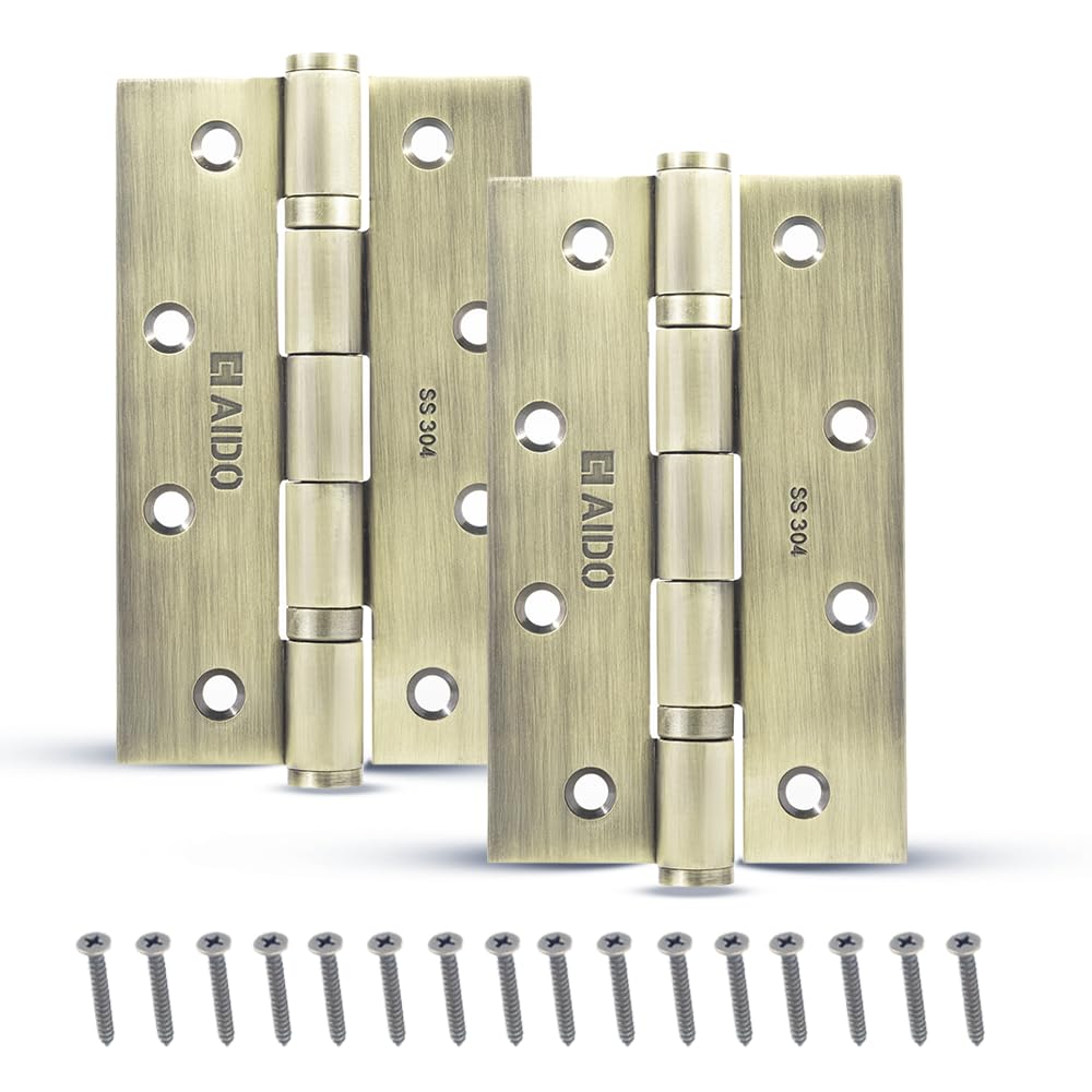AIDO by dormakaba Group SS 304 Heavy Duty Ball Bearing Door Hinges 5 x 3 Inch (3 mm, 12 Gauge) | Stainless Steel Butt Hinges for Wooden Doors | Pack of 2 | Antique Brass