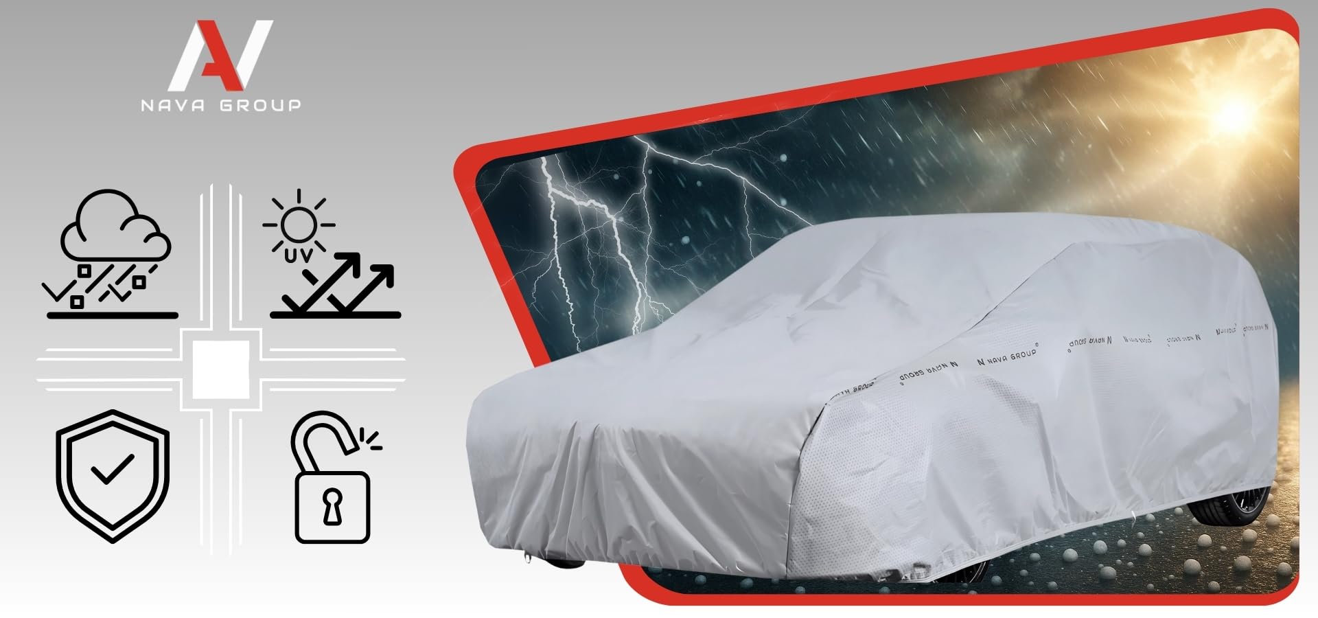 NAVA Groupe | Couverture de grêle | Bâche de grêle | Protection de carrosserie | Protection Contre la grêle | Toute l'année | Épaisseur : 14 mm 405-430 cm Compacte