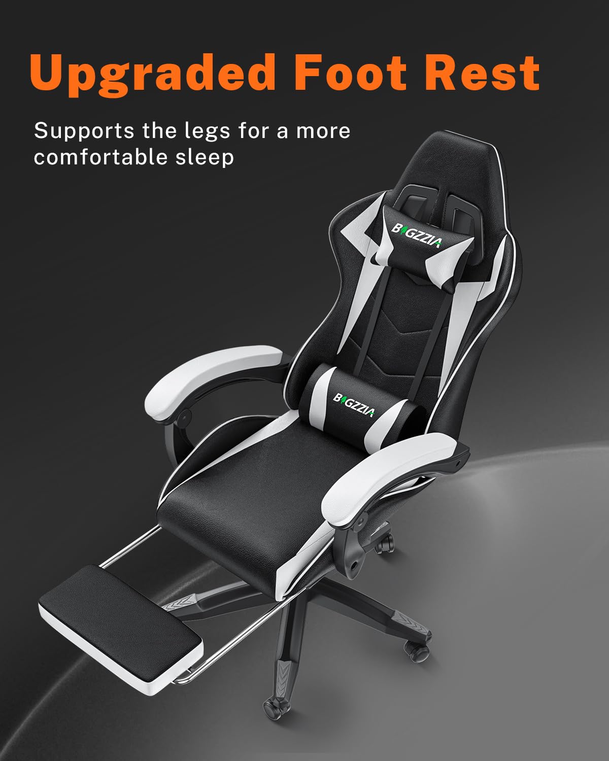 Racingreat Sedia da gaming, ergonomica, per gamer, con cuscino lombare e poggiatesta, regolabile in altezza, sedia per computer, per ufficio, per adulti, ragazze e ragazzi (Con poggiapiedi,Bianco