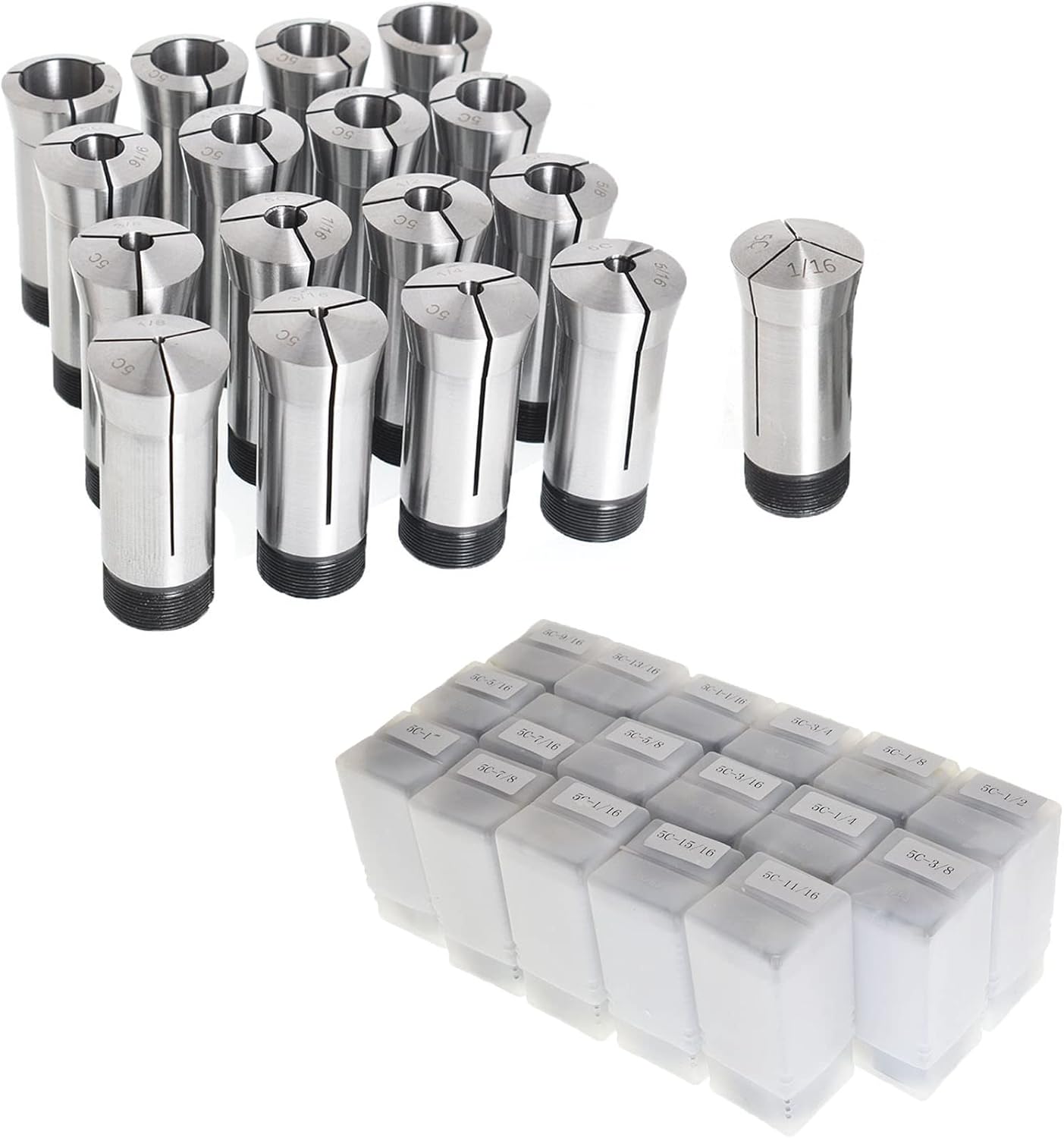 17 Pcs 5C Collet Set, 1/8 Inch-1-1/8 Inch Precision Collet Chuck Holder, for 5C CNC Milling Lathe Tool and Engraving Machin