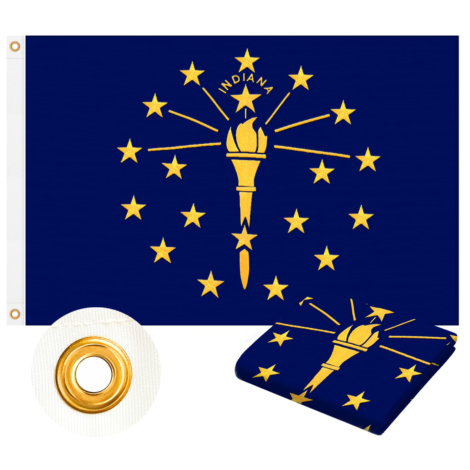 Indiana Flag 3x5 FT Outdoor, IN Flag Embroidered Torch Heavy Duty Outside