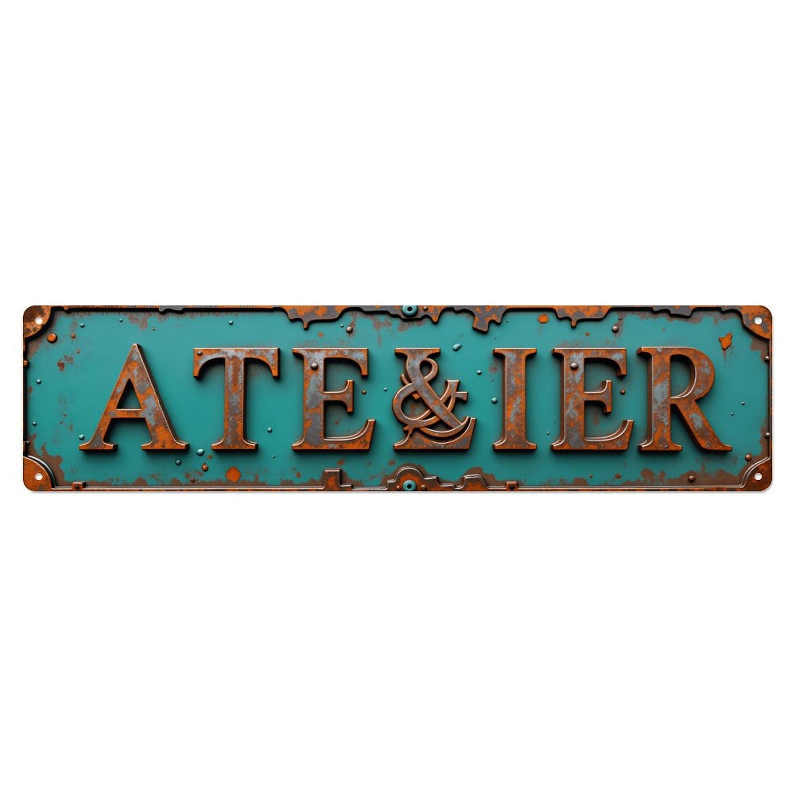 Ldfuieksufg Style Long Turquoise Rusty Vintage Ate & Ier Letter Metal Wall Sign Vintage Aluminium Metal Sign, Retro Wall Decor For Home, Bar, Garage & Farmhouse 10 * 40Cm
