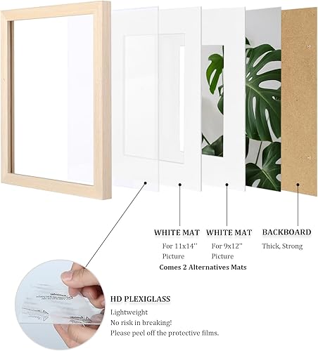 Vista 951 de Egofine Portarretratos de 9 x 12 pulgadas hecho de madera maciza con plexiglás, fotos de 5 x 7/6 x 8 con paspartú o de 9 x 12 pulgadas sin paspartú