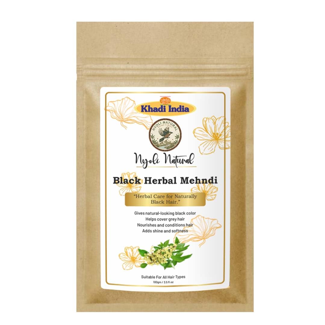 Nyoli Natural Black Mehndi for Hair | Natural Herbal Henna Powder for Grey Hair Coverage | Chemical Free Hair Color | Ayurvedic Hair Dye for Natural Dark Hair Color - 100gm-picture-35